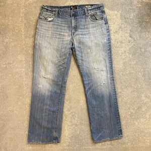BKE Vintage Welder Jeans Mens 40x32 Blue Light Wash Distressed Straight Denim